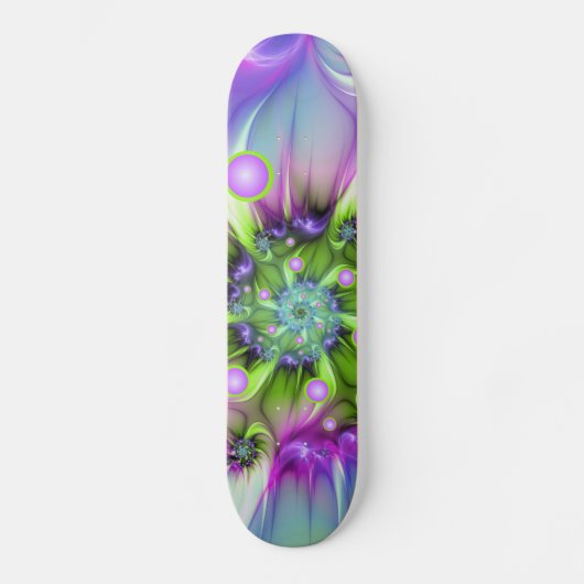Farbenfrohe Rundformen Abstraktes Fraktal Kunst, D Skateboard (Vorderseite)