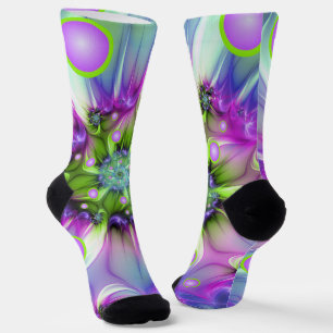 Farbenfrohe Rundformen Abstraktes Fraktal Kunst, D Socken