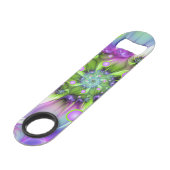 Farbenfrohe Rundformen Abstraktes Fraktal Kunst, D Speed Flaschenöffner (Rückseite Schrägansicht)