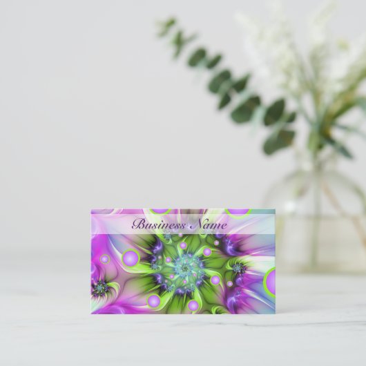 Farbenfrohe Rundformen Abstraktes Fraktal Kunst, D Visitenkarte (Stehend Vorderseite)