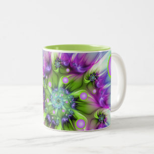 Farbenfrohe Rundformen Abstraktes Fraktal Kunst, D Zweifarbige Tasse