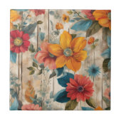 Farbenfrohe rustikale Blume Fliese (Vorderseite)