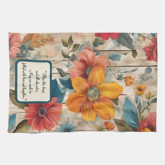 Farbenfrohe rustikale Blume individuell anpassbar Geschirrtuch (Horizontal)