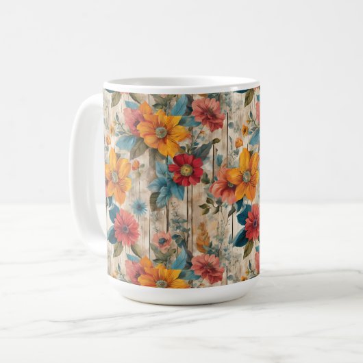 Farbenfrohe rustikale Blume Kaffeetasse (Vorderseite Links)
