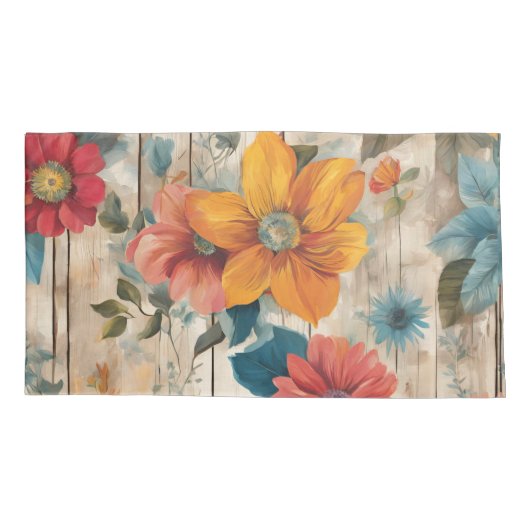 Farbenfrohe rustikale Blume Kissenbezug (Rückseite)