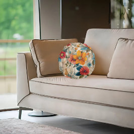 Farbenfrohe rustikale Blume Rundes Kissen