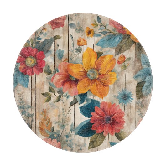 Farbenfrohe rustikale Blume Schneidebrett (Vorderseite)