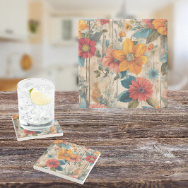 Farbenfrohe rustikale Blume Steinuntersetzer