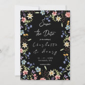 Farbenfrohe rustikale botanische Wildblumen Schwar Save The Date (Vorderseite)