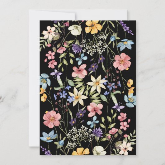 Farbenfrohe rustikale botanische Wildblumen Schwar Save The Date (Rückseite)