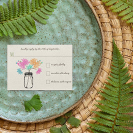 Farbenfrohe Rustikale Mason Jar Wildblume Hochzeit RSVP Karte