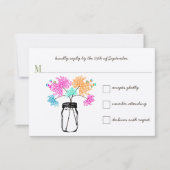 Farbenfrohe Rustikale Mason Jar Wildblume Hochzeit RSVP Karte (Vorderseite)