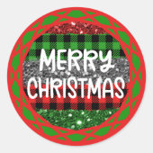 Farbenfrohe Rustikale Retro Weihnachten Kariert & Runder Aufkleber (Vorderseite)