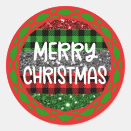 Farbenfrohe Rustikale Retro Weihnachten Kariert &  Runder Aufkleber