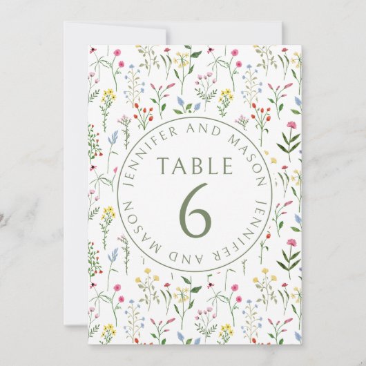Farbenfrohe rustikale winzige Blume Hochzeit Tisch Einladung (Vorderseite)