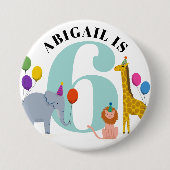 Farbenfrohe Safari Tiere Geburtsname und Alter Button (Vorderseite)