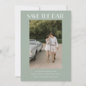 Farbenfrohe Sage Green Art Deco Foto Hochzeit Save The Date (Vorderseite)