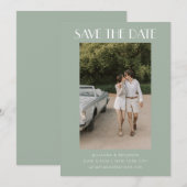 Farbenfrohe Sage Green Art Deco Foto Hochzeit Save The Date (Vorne/Hinten)