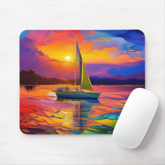 Farbenfrohe Sailboat AI ART Mousepad (Mit Mouse)