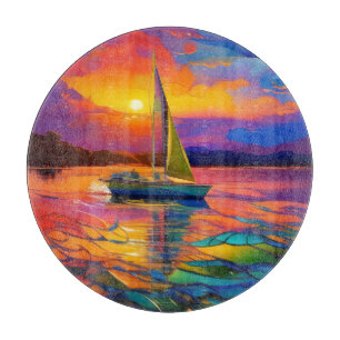 Farbenfrohe Sailboat AI ART Schneidebrett