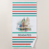 Farbenfrohe Sailboat Monogrammiert Strandtuch (Vorderseite)