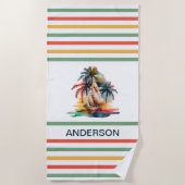 Farbenfrohe Sailboat Monogrammiert Strandtuch (Vorderseite)