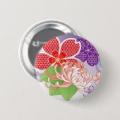 Farbenfrohe Sakura und Dahlia Kimono: Button (Vorne & Hinten)