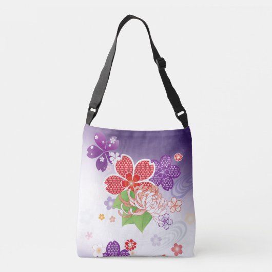 Farbenfrohe Sakura und Dahlia Kimono: Tragetaschen Mit Langen Trägern (Rückseite)