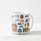 farbenfrohe Sammlung von Häusern, Gebäuden, Bäumen Kaffeetasse (VorderseiteRechts)