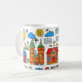 farbenfrohe Sammlung von Häusern, Gebäuden, Bäumen Kaffeetasse (Vorderseite Links)