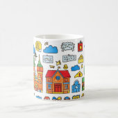 farbenfrohe Sammlung von Häusern, Gebäuden, Bäumen Kaffeetasse (Mittel)