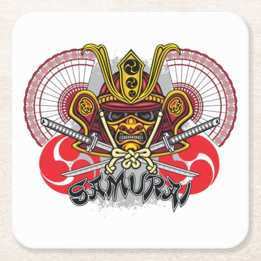 Farbenfrohe Samurai Emblem Rechteckiger Pappuntersetzer (Vorderseite)