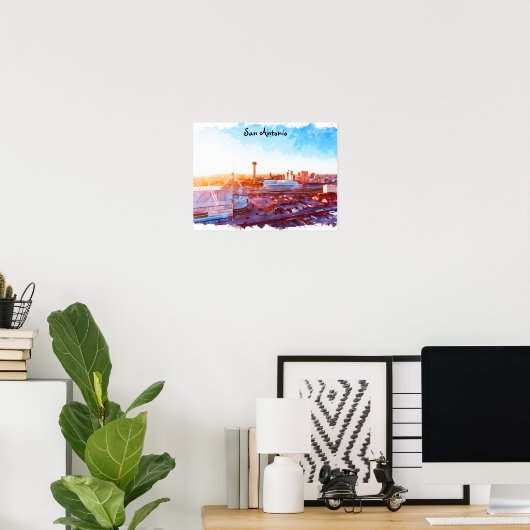 Farbenfrohe San Antonio Texas Panoramaaussicht Poster (Heimbüro)