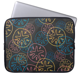 Farbenfrohe Sand-Dollar-Muster auf schwarz Laptopschutzhülle