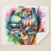 Farbenfrohe Sängerin mit Gitarre und Reisebus nach Sherpadecke (Vorderseite (Horizontal))