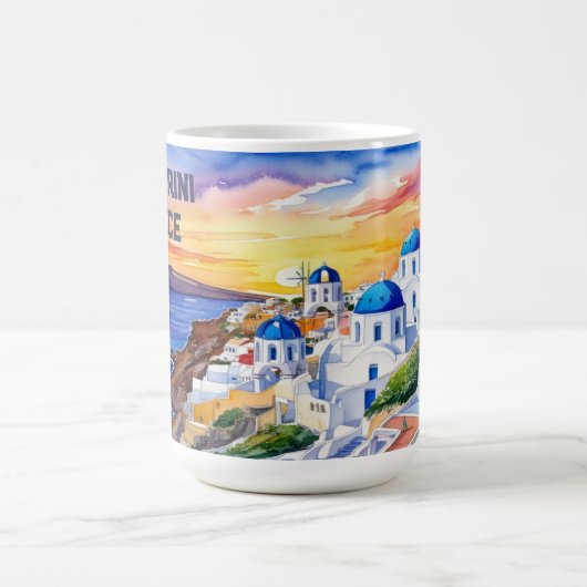 Farbenfrohe Santorini Griechenland Wasserfarben | Kaffeetasse (Mittel)