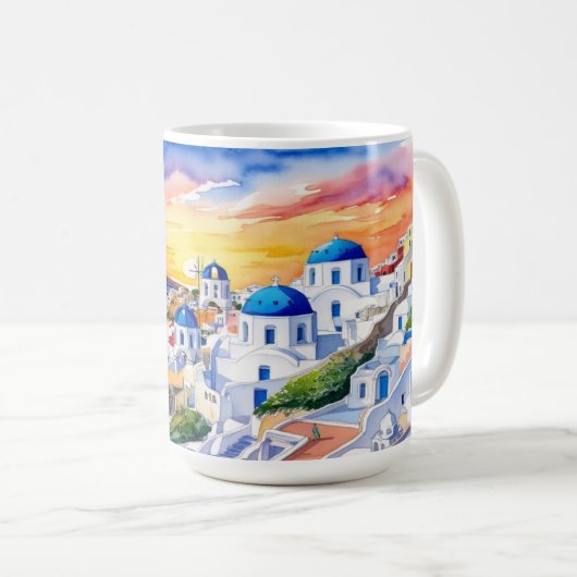 Farbenfrohe Santorini Griechenland Wasserfarben | Kaffeetasse (VorderseiteRechts)