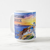 Farbenfrohe Santorini Griechenland Wasserfarben | Kaffeetasse (Vorderseite Links)