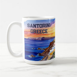 Farbenfrohe Santorini Griechenland Wasserfarben | Kaffeetasse