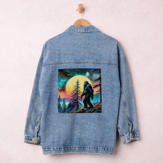 Farbenfrohe Sasquatsch Vollmond Pine Tree Jeansjacke (Hangar)