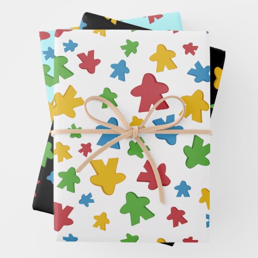 Farbenfrohe Scatter Boardgame Meeples Geschenkpapier Set (Beispiel)