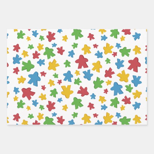 Farbenfrohe Scatter Boardgame Meeples Geschenkpapier Set (Vorderseite)