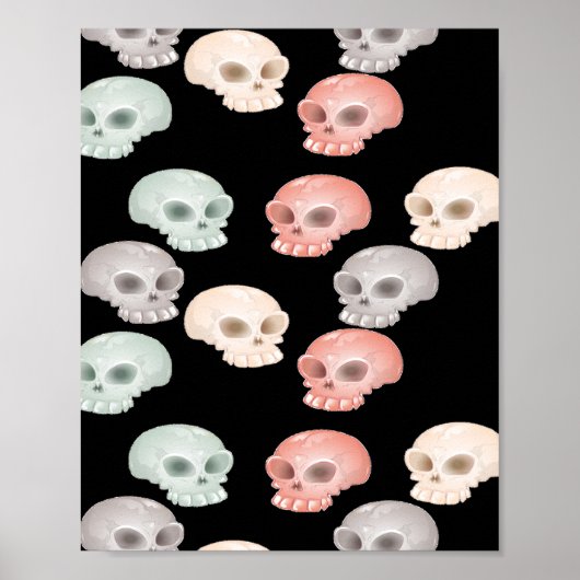 farbenfrohe Schädel auf schwarz Poster (Vorne)