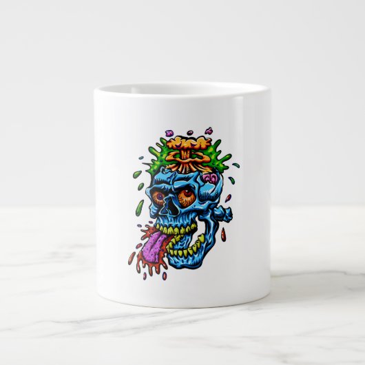 Farbenfrohe Schädel-Explosion Jumbo-Tasse (Vorderseite)