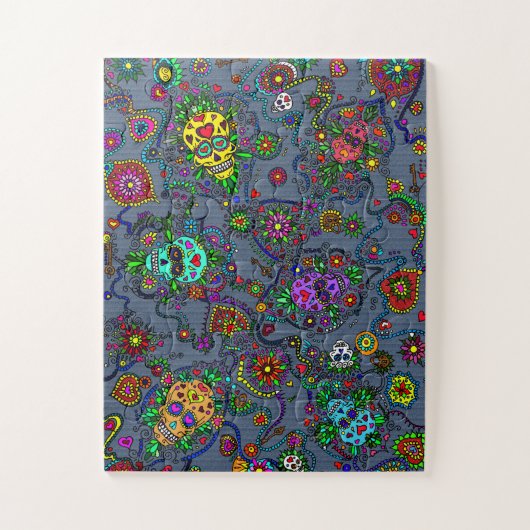 Farbenfrohe Schädel Schwieriges Puzzle (Vertikal)