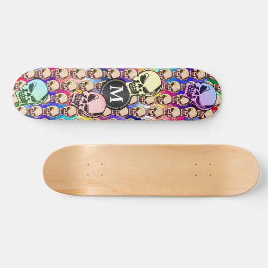 Farbenfrohe Schädelköpfe - Monogramm-Skateboard Skateboard (Horizontal)