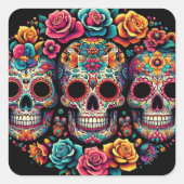 Farbenfrohe Schädelsticker! Quadratischer Aufkleber (Vorderseite)