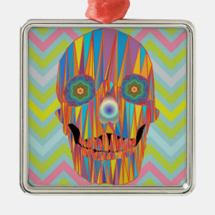 Farbenfrohe Schädelverzierung Silbernes Ornament