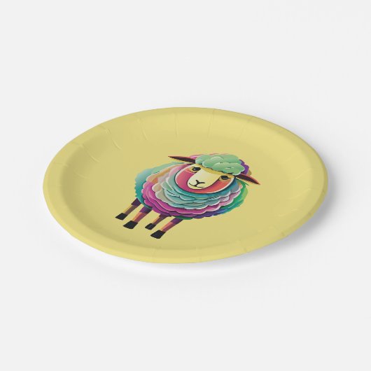 Farbenfrohe Schaf-Illustration Pappteller (Schrägansicht)
