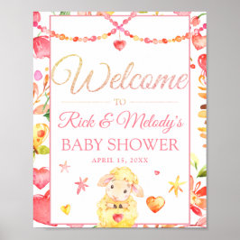 Farbenfrohe Schafe / Lamm Girl's Baby Dusche Willk Poster
